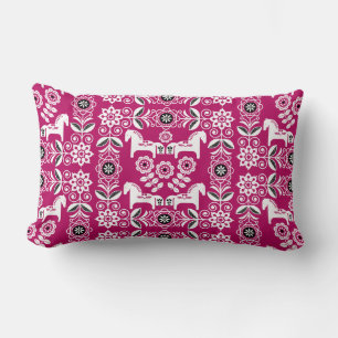 Green Dala Swedish Horse Print Lumbar Pillow