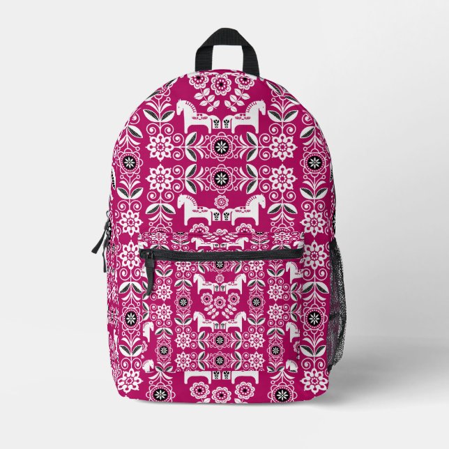 Green Dala Swedish Horse Print Printed Backpack (Front)