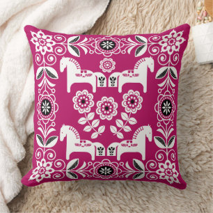 Green Dala Swedish Horse Print Throw Pillow