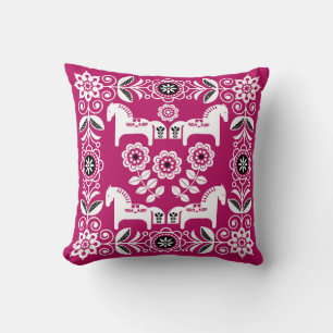 Green Dala Swedish Horse Print Throw Pillow