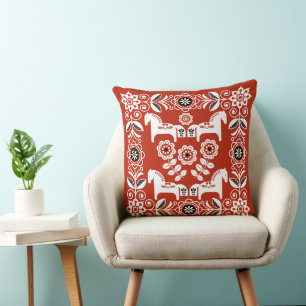 Green Dala Swedish Horse Print Throw Pillow