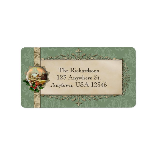 Green Damask and Country Christmas Label (Front)
