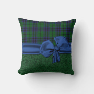 Green Damask and Tartan Plaid Pillow