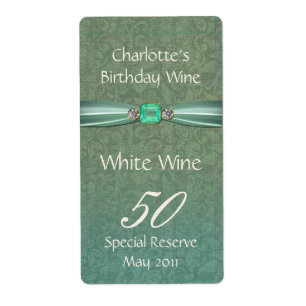 Green Damask Birthday Wine Labels