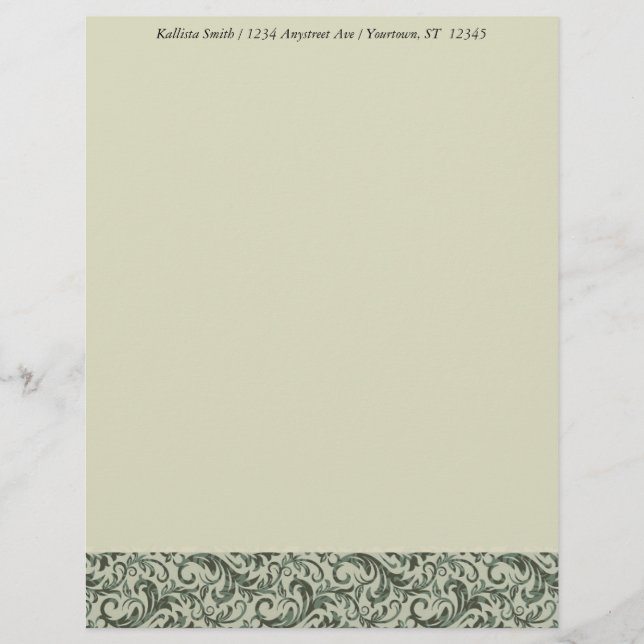 Green Damask Border Letterhead (Front)