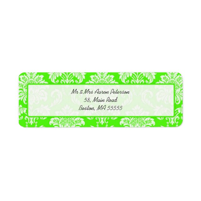 Green Damask Customizable Address Labels (Front)