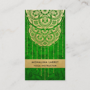 Green Damask Faux Gold Foil Mandala Pattern  Business Card