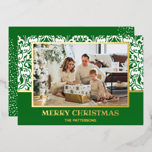 Green Damask Foil Holiday Card