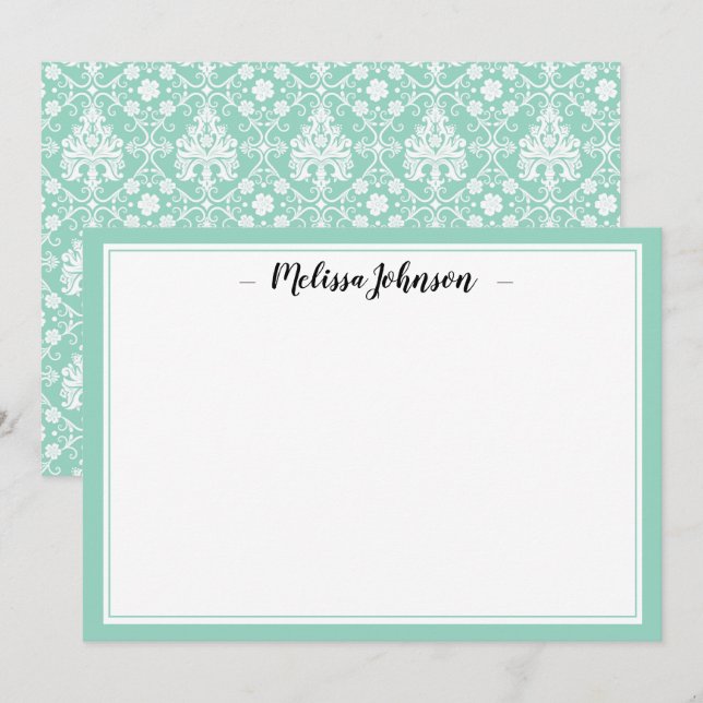 Green Damask French Design Personalized Card (Front/Back)