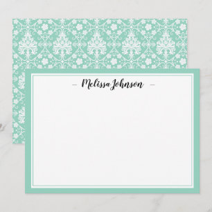 Green Damask French Design Personalized Card