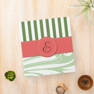 Green Damask, Green Stripes, Striped, Monogram Binder