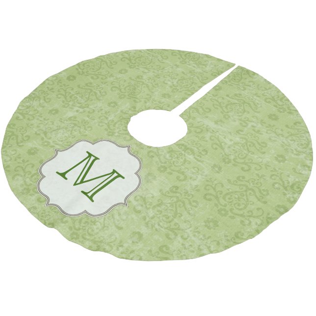Green Damask Lace Monogram Initial Tree Skirt (Angled)