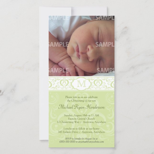 Green Damask Monogram Baptism/Christening (Front)