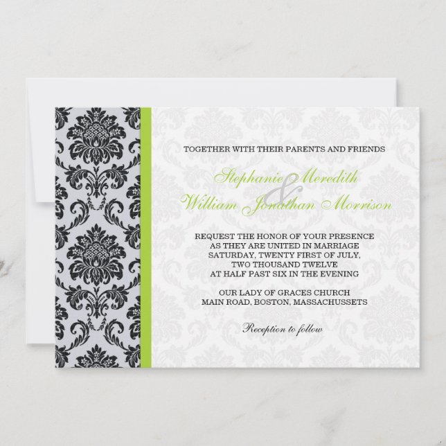 Green Damask Monogram Invitation (Front)