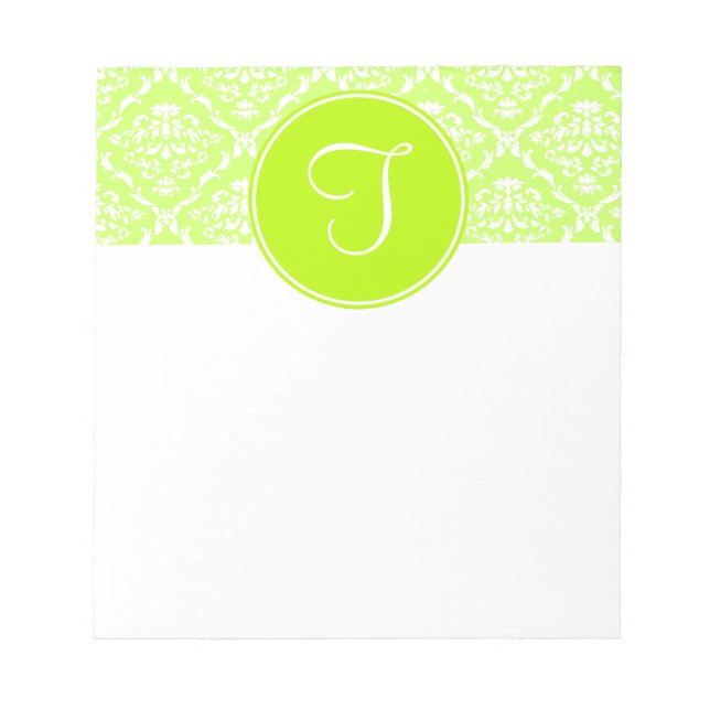 Green Damask Monogram Notepad (Front)