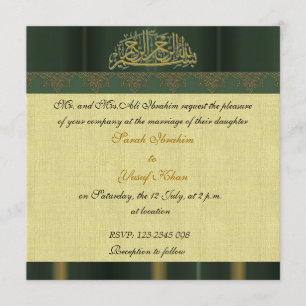 Green Damask Muslim wedding Invitation