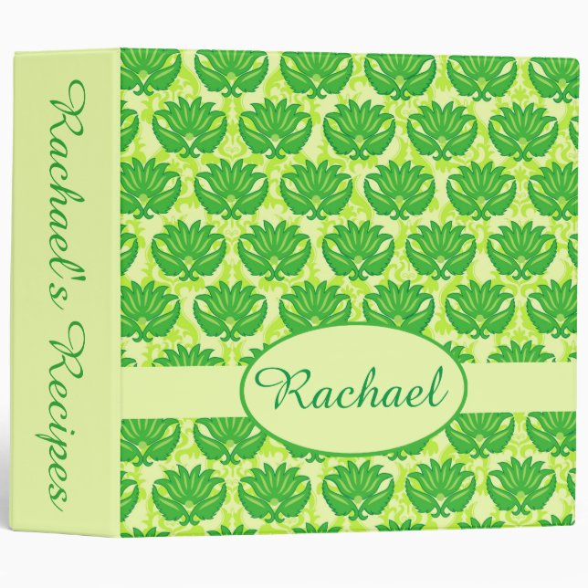 Green Damask Name Personalized Notebook Album Binder (Front/Spine)