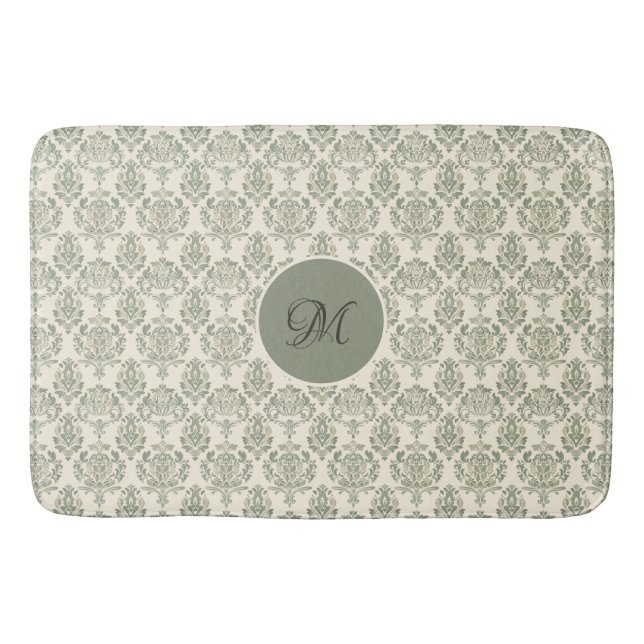 Green Damask Pattern Bath Mat (Front)