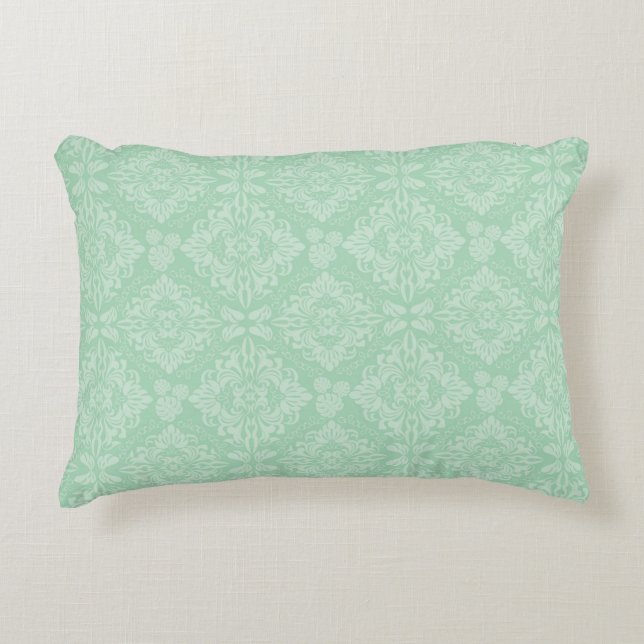 Green damask pattern decorative pillow (Front)
