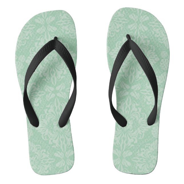 Green damask pattern flip flops (Footbed)