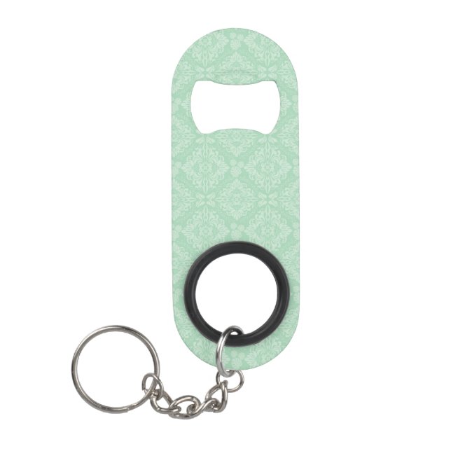 Green damask pattern mini bottle opener (Front)