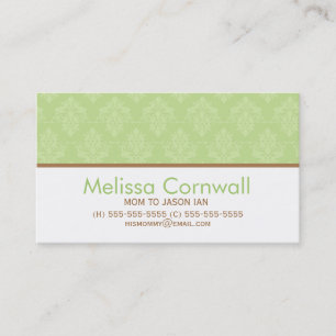 Green Damask Pattern Mom Calling Cards