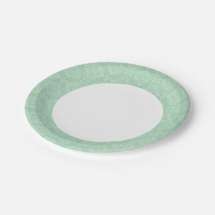 Green damask pattern paper plate