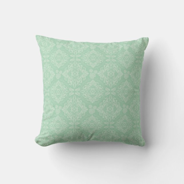 Green damask pattern throw pillow (Front)