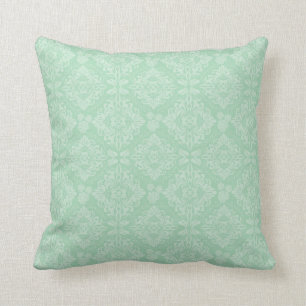 Green damask pattern throw pillow