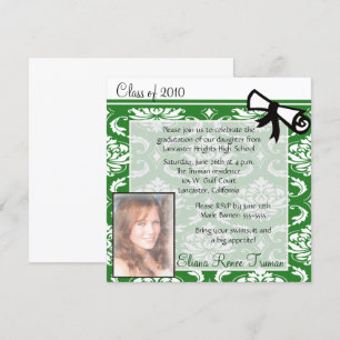 Green Damask Photo Graduation Invitation