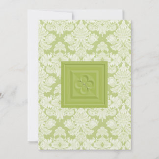 Green Damask & Quatrefoil Cross Wedding Invitation