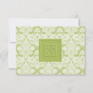 Green Damask RSVP Card with Cross or Quatrefoil