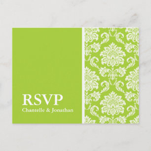 Green Damask RSVP Postcard
