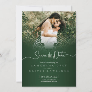 Green Damask Save the Date Card with Custom Photo