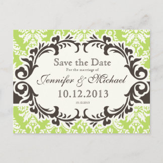 Green Damask Save the Date Postcard