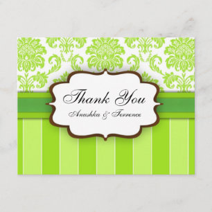 Green Damask Stripe Wedding Thank You Card