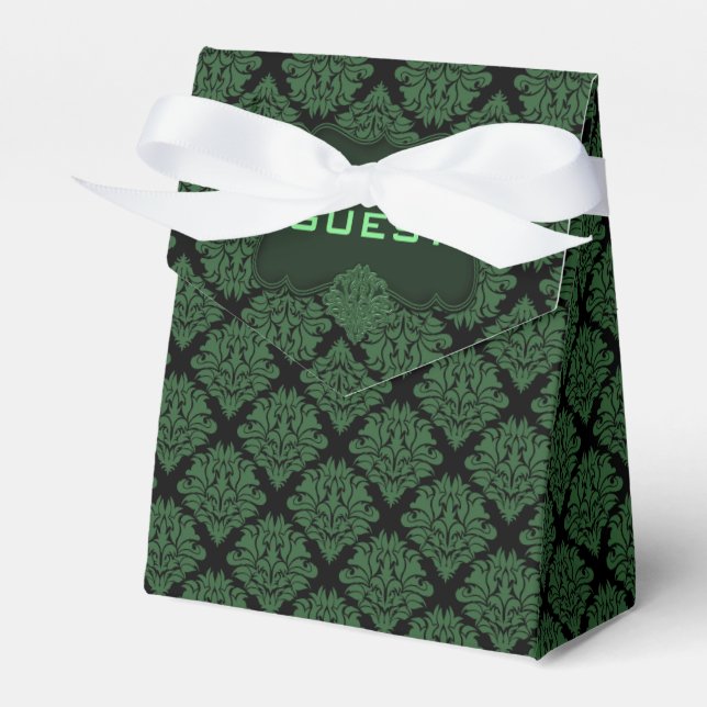 Green Damask-Tent Party Favour Box (Front Side)
