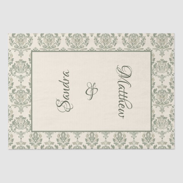 Green Damask Tissue Paper (Front)