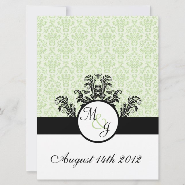Green Damask Wedding Invitation (Front)