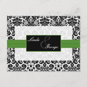 green damask Wedding rsvp card