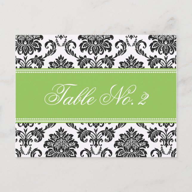 Green Damask Wedding Table Number Postcard (Front)