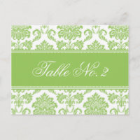 Green Damask Wedding Table Number