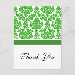 green damask wedding thank you postcard