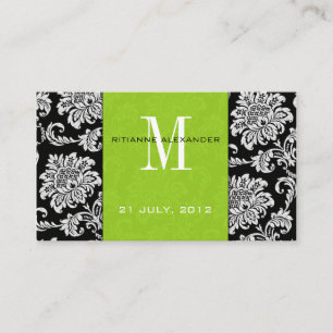 Green Damask Wedding Website Business Card