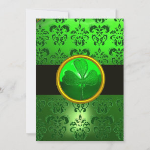 GREEN DAMASK WITH SHAMROCK ,black Invitation
