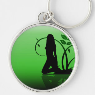 Green Damsel Silhouette Keychain