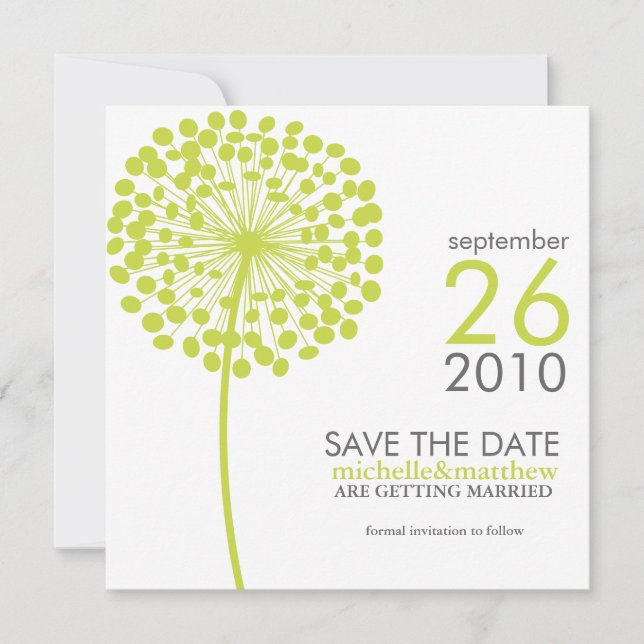 Green Dandelion Wedding Save the Date (Front)