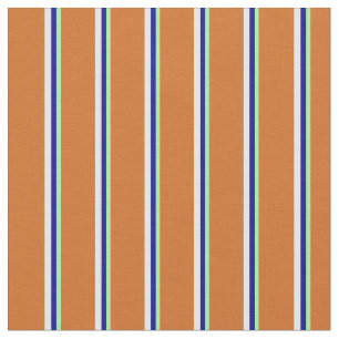 Green, Dark Blue, White & Chocolate Lines Fabric