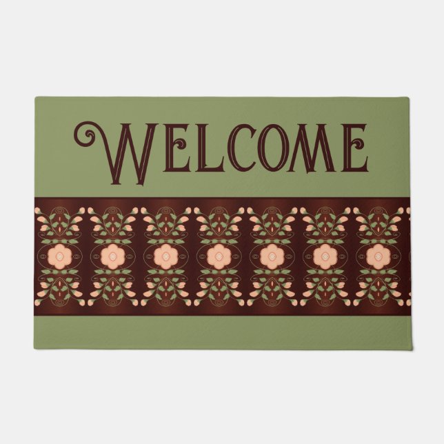 Green Dark Brown And Peach Doormat (Front)
