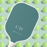 Green dark cyan monogram initials name pickleball paddle<br><div class="desc">A green,  dark cyan coloured background.  Personalize and add your monogram initials,  letters and full name. White letters.</div>